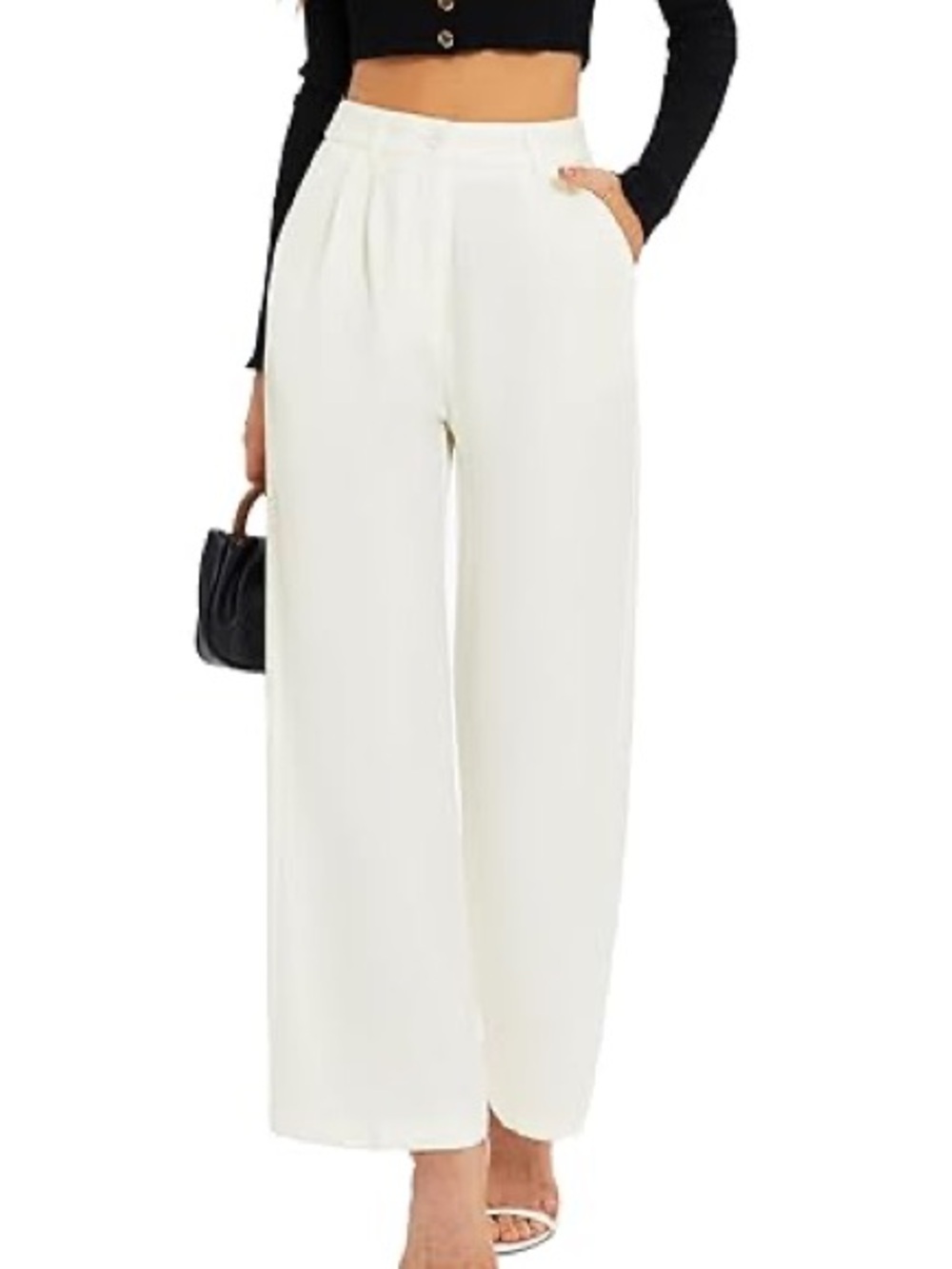 Funyyzo | Wide Leg High-Waist Pants in White